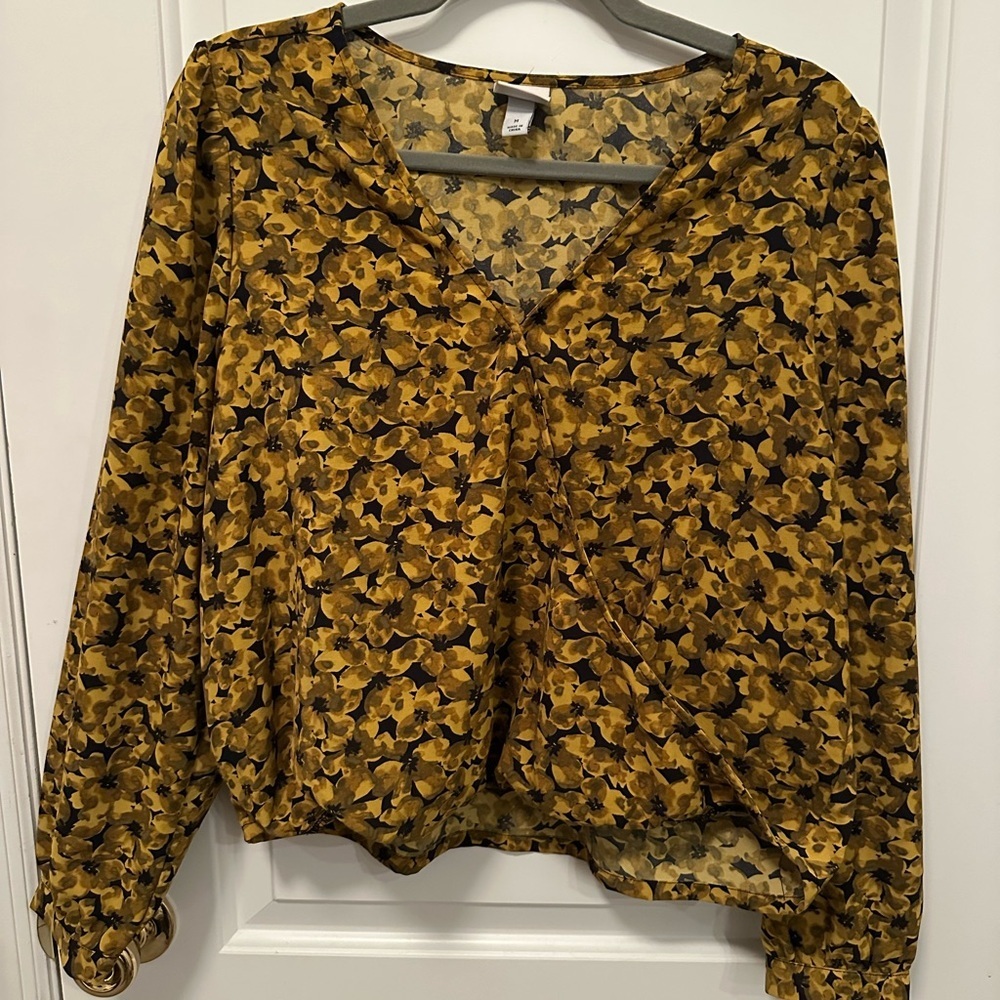 a new day Mustard and Black Floral Blouse